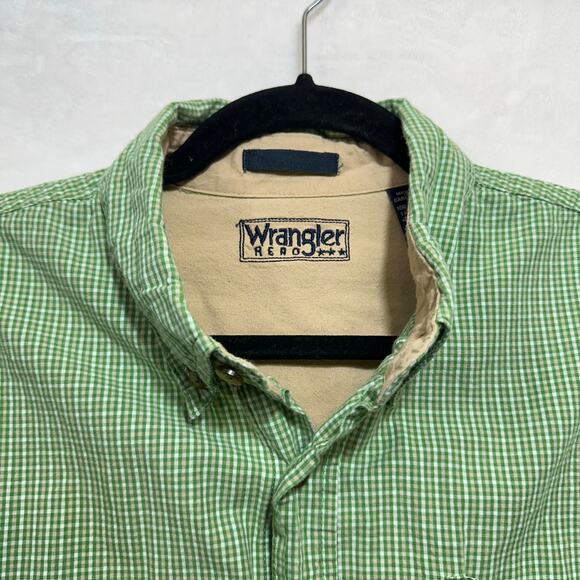 Wrangler Hero Green Check Men's Short Sleeve Buttoned Shirt Size XL‎ Large Woven - Picture 4 of 12